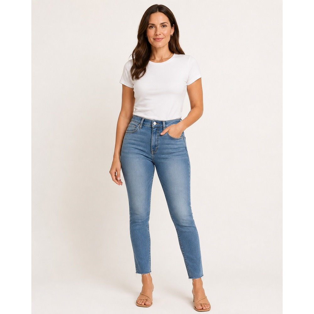 FRAME Le High Skinny Jeans Light Wash Raw Hem Stretch Size 26